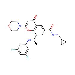 C[C@@H](Nc1cc(F)cc(F)c1)c1cc(C(=O)NCC2CC2)cc2c(=O)cc(N3CCOCC3)oc12 ZINC000116738547