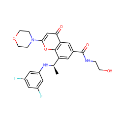 C[C@@H](Nc1cc(F)cc(F)c1)c1cc(C(=O)NCCO)cc2c(=O)cc(N3CCOCC3)oc12 ZINC000116739003