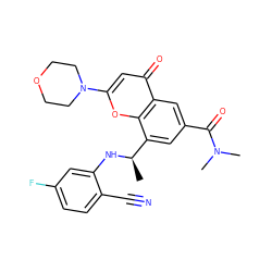 C[C@@H](Nc1cc(F)ccc1C#N)c1cc(C(=O)N(C)C)cc2c(=O)cc(N3CCOCC3)oc12 ZINC000116737260