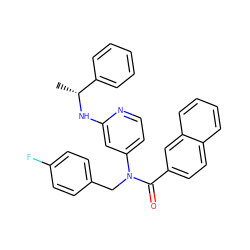 C[C@@H](Nc1cc(N(Cc2ccc(F)cc2)C(=O)c2ccc3ccccc3c2)ccn1)c1ccccc1 ZINC000049073086