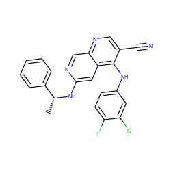 C[C@@H](Nc1cc2c(Nc3ccc(F)c(Cl)c3)c(C#N)cnc2cn1)c1ccccc1 ZINC000028529825