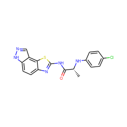 C[C@@H](Nc1ccc(Cl)cc1)C(=O)Nc1nc2ccc3[nH]ncc3c2s1 ZINC000115721650