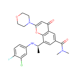 C[C@@H](Nc1ccc(F)c(Cl)c1)c1cc(C(=O)N(C)C)cc2c(=O)cc(N3CCOCC3)oc12 ZINC000116739280