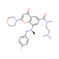 C[C@@H](Nc1ccc(F)cc1)c1cc(C(=O)N(C)CCN(C)C)cc2c(=O)cc(N3CCOCC3)oc12 ZINC000116735346