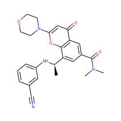 C[C@@H](Nc1cccc(C#N)c1)c1cc(C(=O)N(C)C)cc2c(=O)cc(N3CCOCC3)oc12 ZINC000116735124