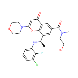 C[C@@H](Nc1cccc(Cl)c1F)c1cc(C(=O)N(C)CCO)cc2c(=O)cc(N3CCOCC3)oc12 ZINC000116738053