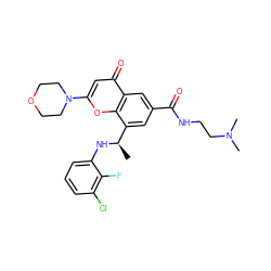 C[C@@H](Nc1cccc(Cl)c1F)c1cc(C(=O)NCCN(C)C)cc2c(=O)cc(N3CCOCC3)oc12 ZINC000116738971