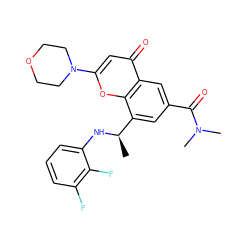 C[C@@H](Nc1cccc(F)c1F)c1cc(C(=O)N(C)C)cc2c(=O)cc(N3CCOCC3)oc12 ZINC000116737615