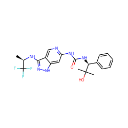 C[C@@H](Nc1n[nH]c2cc(NC(=O)N[C@@H](c3ccccc3)C(C)(C)O)ncc12)C(F)(F)F ZINC001772640212