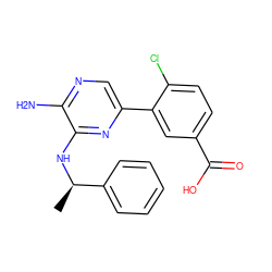 C[C@@H](Nc1nc(-c2cc(C(=O)O)ccc2Cl)cnc1N)c1ccccc1 ZINC000095920567