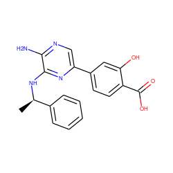 C[C@@H](Nc1nc(-c2ccc(C(=O)O)c(O)c2)cnc1N)c1ccccc1 ZINC000096284820