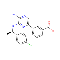 C[C@@H](Nc1nc(-c2cccc(C(=O)O)c2)cnc1N)c1ccc(Cl)cc1 ZINC000096284810