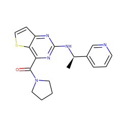 C[C@@H](Nc1nc(C(=O)N2CCCC2)c2sccc2n1)c1cccnc1 ZINC000049031402