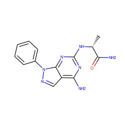 C[C@@H](Nc1nc(N)c2cnn(-c3ccccc3)c2n1)C(N)=O ZINC000029560458