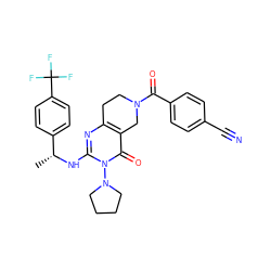 C[C@@H](Nc1nc2c(c(=O)n1N1CCCC1)CN(C(=O)c1ccc(C#N)cc1)CC2)c1ccc(C(F)(F)F)cc1 ZINC000216060789