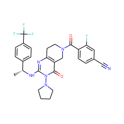 C[C@@H](Nc1nc2c(c(=O)n1N1CCCC1)CN(C(=O)c1ccc(C#N)cc1F)CC2)c1ccc(C(F)(F)F)cc1 ZINC000216040505