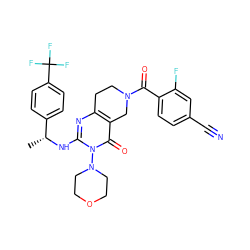 C[C@@H](Nc1nc2c(c(=O)n1N1CCOCC1)CN(C(=O)c1ccc(C#N)cc1F)CC2)c1ccc(C(F)(F)F)cc1 ZINC000113831920