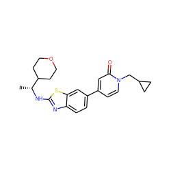 C[C@@H](Nc1nc2ccc(-c3ccn(CC4CC4)c(=O)c3)cc2s1)C1CCOCC1 ZINC000473094930