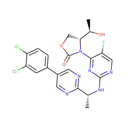 C[C@@H](Nc1ncc(F)c(N2C(=O)OC[C@@H]2[C@@H](C)O)n1)c1ncc(-c2ccc(Cl)c(Cl)c2)cn1 ZINC000217356750