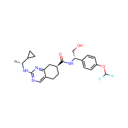 C[C@@H](Nc1ncc2c(n1)C[C@@H](C(=O)N[C@H](CO)c1ccc(OC(F)F)cc1)CC2)C1CC1 ZINC001772612845