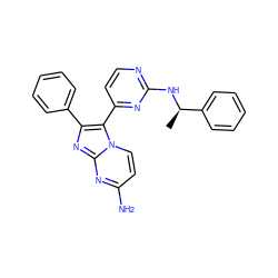 C[C@@H](Nc1nccc(-c2c(-c3ccccc3)nc3nc(N)ccn23)n1)c1ccccc1 ZINC000012365513