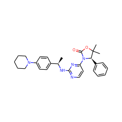 C[C@@H](Nc1nccc(N2C(=O)OC(C)(C)[C@H]2c2ccccc2)n1)c1ccc(N2CCCCC2)cc1 ZINC000142145150