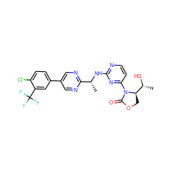 C[C@@H](Nc1nccc(N2C(=O)OC[C@@H]2[C@@H](C)O)n1)c1ncc(-c2ccc(Cl)c(C(F)(F)F)c2)cn1 ZINC000221665517