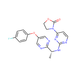 C[C@@H](Nc1nccc(N2CCOC2=O)n1)c1ncc(Oc2ccc(F)cc2)cn1 ZINC000142121718