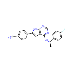 C[C@@H](Nc1ncnc2[nH]c(-c3ccc(C#N)cc3)cc12)c1ccc(F)cc1 ZINC000073168755