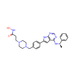 C[C@@H](Nc1ncnc2[nH]c(-c3ccc(CN4CCN(CCC(=O)NO)CC4)cc3)cc12)c1ccccc1 ZINC000138868351