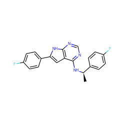 C[C@@H](Nc1ncnc2[nH]c(-c3ccc(F)cc3)cc12)c1ccc(F)cc1 ZINC000073196911