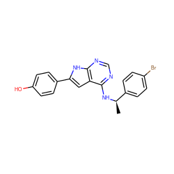 C[C@@H](Nc1ncnc2[nH]c(-c3ccc(O)cc3)cc12)c1ccc(Br)cc1 ZINC000073196517