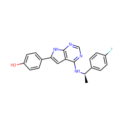 C[C@@H](Nc1ncnc2[nH]c(-c3ccc(O)cc3)cc12)c1ccc(F)cc1 ZINC000073196516