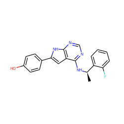 C[C@@H](Nc1ncnc2[nH]c(-c3ccc(O)cc3)cc12)c1ccccc1F ZINC000073162812