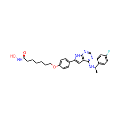 C[C@@H](Nc1ncnc2[nH]c(-c3ccc(OCCCCCCC(=O)NO)cc3)cc12)c1ccc(F)cc1 ZINC000138907202