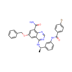 C[C@@H](Nc1ncnc2c(C(N)=O)cc(OCc3ccccc3)cc12)c1cccc(NC(=O)c2ccc(Br)cc2)c1 ZINC000114347425