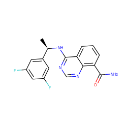 C[C@@H](Nc1ncnc2c(C(N)=O)cccc12)c1cc(F)cc(F)c1 ZINC000114346565