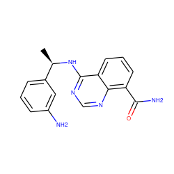 C[C@@H](Nc1ncnc2c(C(N)=O)cccc12)c1cccc(N)c1 ZINC000114345241