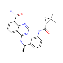 C[C@@H](Nc1ncnc2c(C(N)=O)cccc12)c1cccc(NC(=O)[C@@H]2CC2(C)C)c1 ZINC000114346337