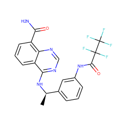 C[C@@H](Nc1ncnc2c(C(N)=O)cccc12)c1cccc(NC(=O)C(F)(F)C(F)(F)F)c1 ZINC000114344993