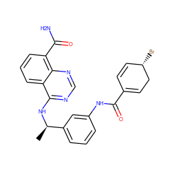 C[C@@H](Nc1ncnc2c(C(N)=O)cccc12)c1cccc(NC(=O)C2=CC[C@@H](Br)C=C2)c1 ZINC000166936862