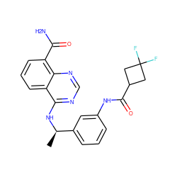 C[C@@H](Nc1ncnc2c(C(N)=O)cccc12)c1cccc(NC(=O)C2CC(F)(F)C2)c1 ZINC000114347690