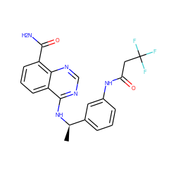 C[C@@H](Nc1ncnc2c(C(N)=O)cccc12)c1cccc(NC(=O)CC(F)(F)F)c1 ZINC000114347006