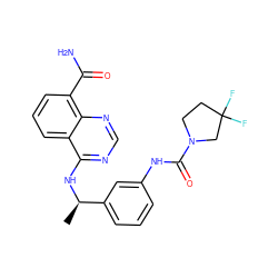 C[C@@H](Nc1ncnc2c(C(N)=O)cccc12)c1cccc(NC(=O)N2CCC(F)(F)C2)c1 ZINC000114347866