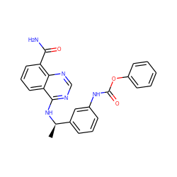 C[C@@H](Nc1ncnc2c(C(N)=O)cccc12)c1cccc(NC(=O)Oc2ccccc2)c1 ZINC000114347888