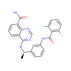 C[C@@H](Nc1ncnc2c(C(N)=O)cccc12)c1cccc(NC(=O)c2c(F)cccc2F)c1 ZINC000114347266