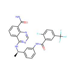 C[C@@H](Nc1ncnc2c(C(N)=O)cccc12)c1cccc(NC(=O)c2cc(C(F)(F)F)ccc2F)c1 ZINC000114346270