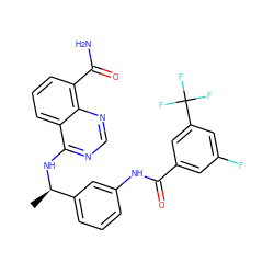 C[C@@H](Nc1ncnc2c(C(N)=O)cccc12)c1cccc(NC(=O)c2cc(F)cc(C(F)(F)F)c2)c1 ZINC000114346116