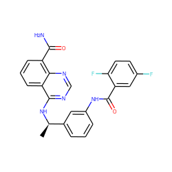 C[C@@H](Nc1ncnc2c(C(N)=O)cccc12)c1cccc(NC(=O)c2cc(F)ccc2F)c1 ZINC000114349585