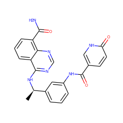 C[C@@H](Nc1ncnc2c(C(N)=O)cccc12)c1cccc(NC(=O)c2ccc(=O)[nH]c2)c1 ZINC000114346903